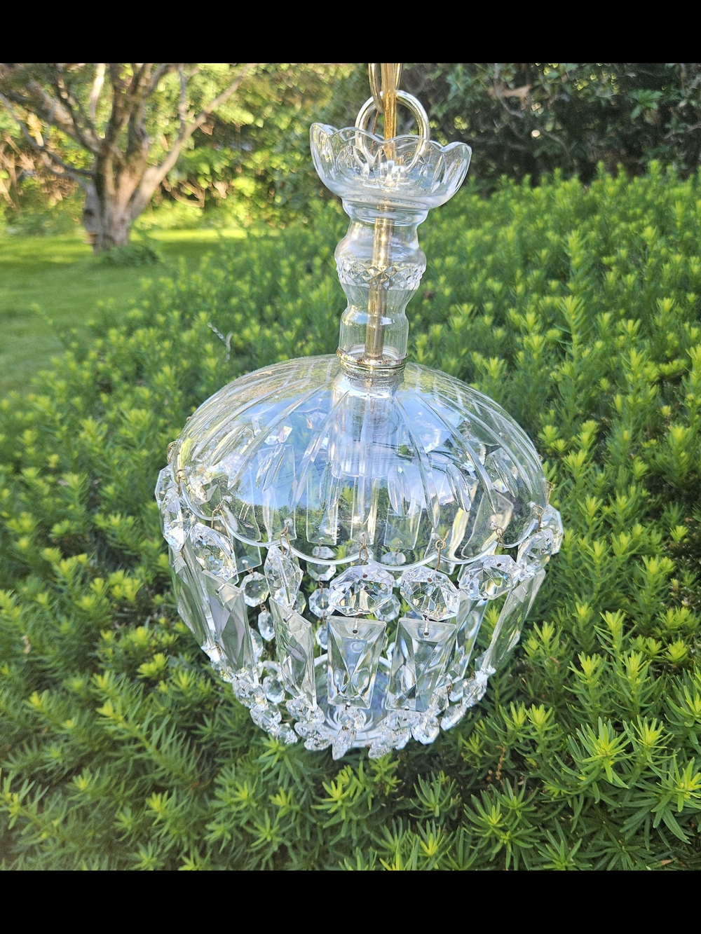 Crystal Pendant Chandelier with Faceted Drops - Clear, Vintage